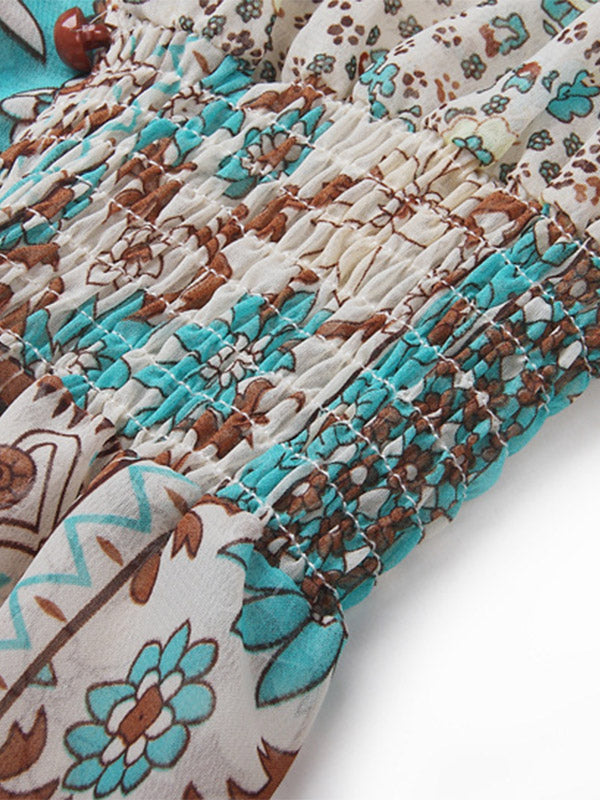 Fringed Chiffon Printed Long Dress