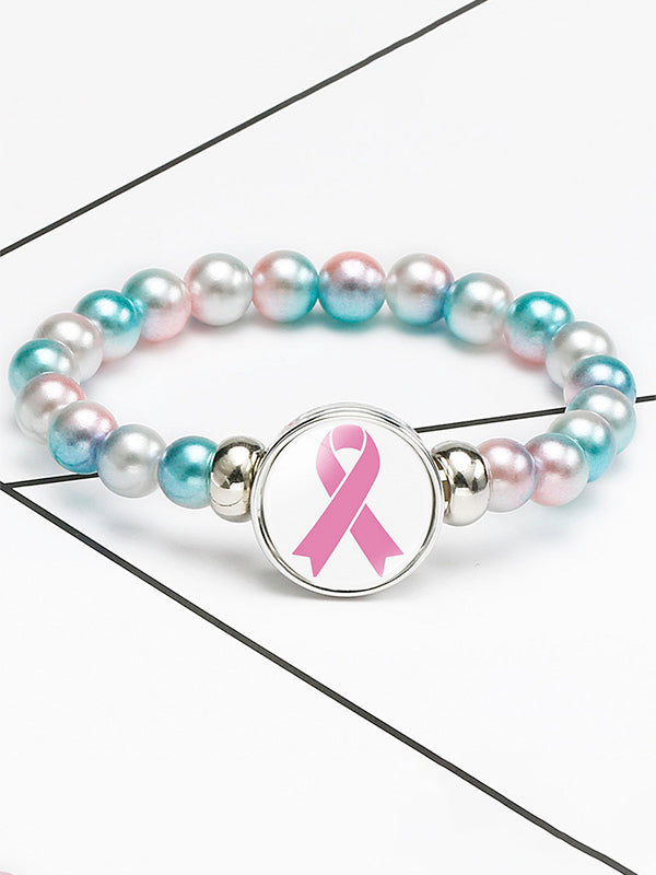 Breast Cancer Awareness Elastic Cord Beaded Bracelet