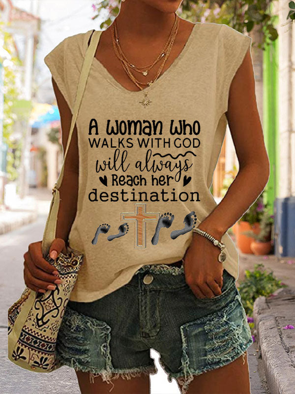 A Woman Who Walks With God Will Always Reach Her Destination Cap Sleeve T-Shirt