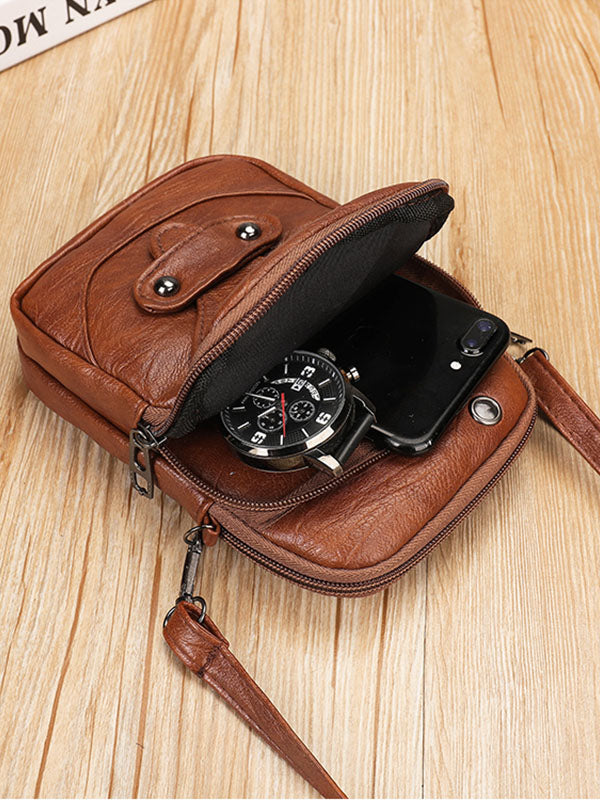 Vintage Studded Washed Leather Crossbody Bag