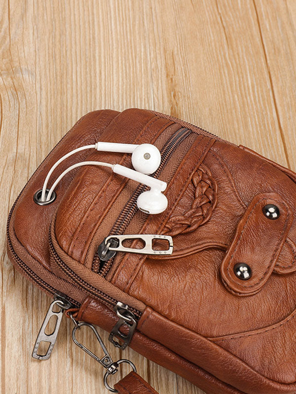 Vintage Studded Washed Leather Crossbody Bag
