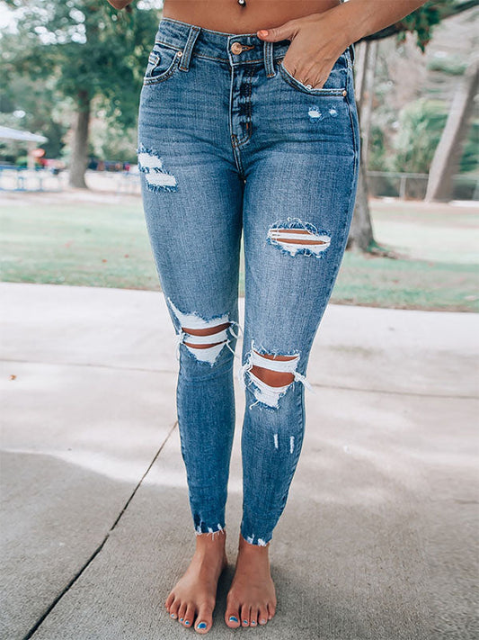 Cora Distressed Skinny Jeans - Light Blue