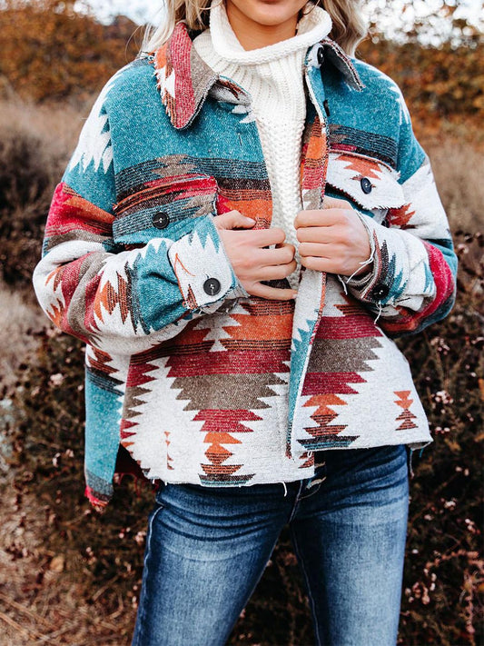 Western Cowgirl Geometric Shirt Jacket