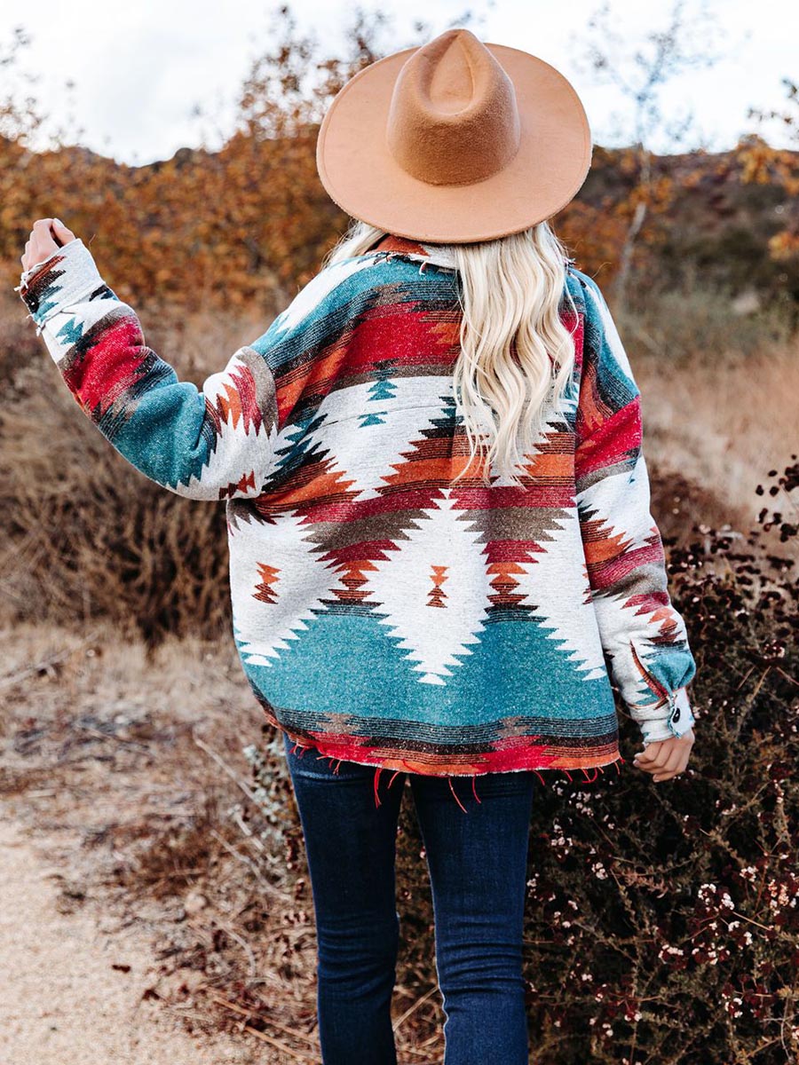 Western Cowgirl Geometric Shirt Jacket