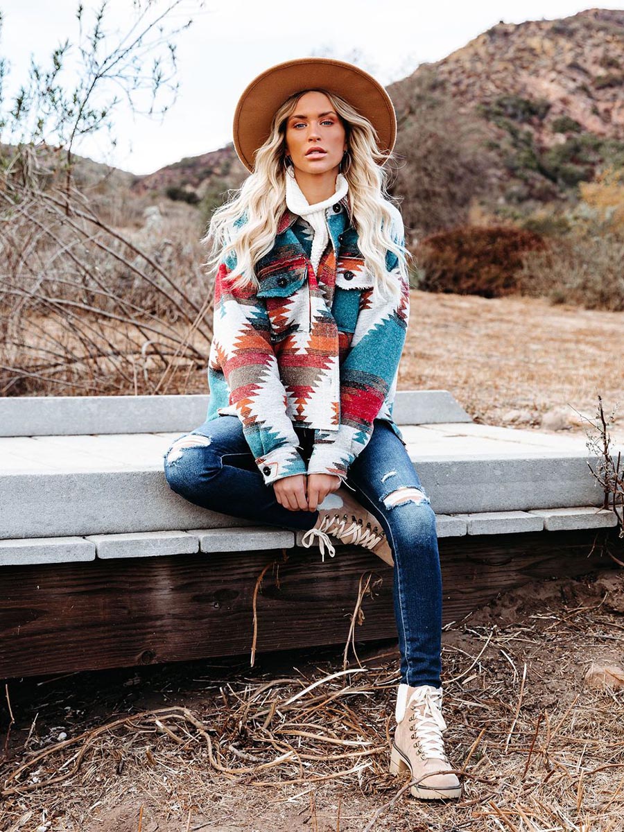Western Cowgirl Geometric Shirt Jacket