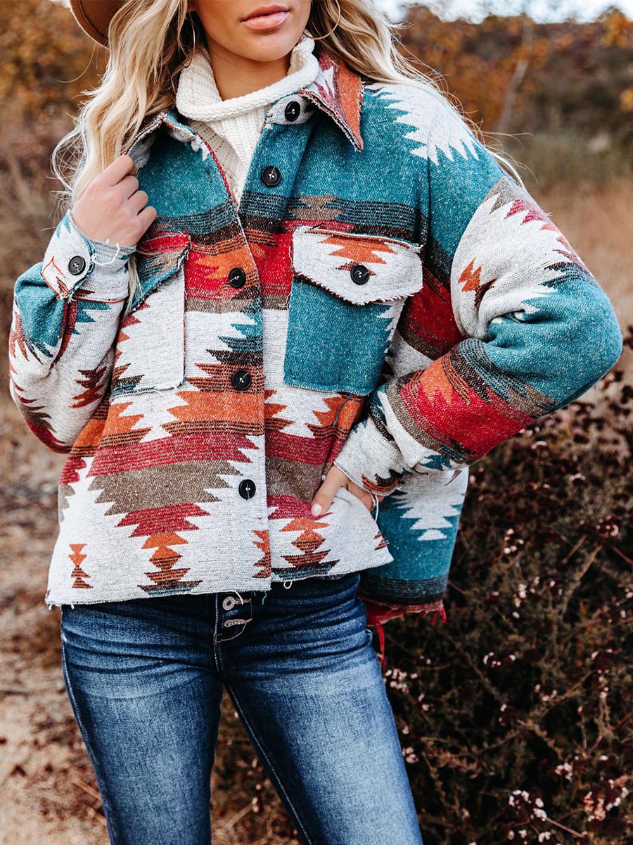 Western Cowgirl Geometric Shirt Jacket
