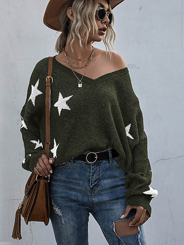 Star V-neck Fringe Knitted Sweater