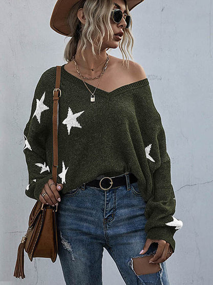 Star V-neck Fringe Knitted Sweater