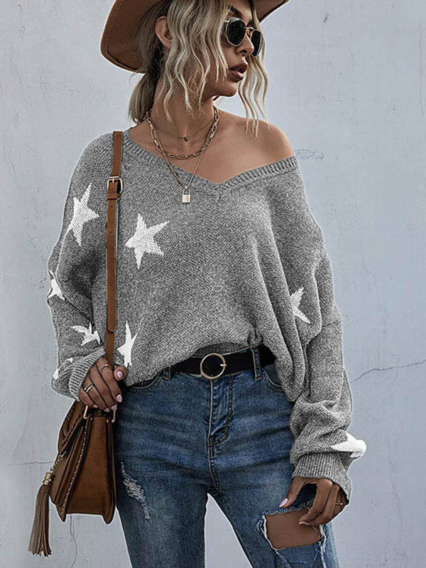 Star V-neck Fringe Knitted Sweater