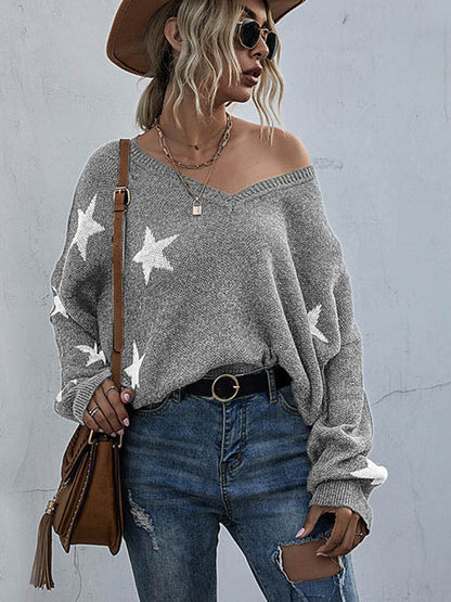 Star V-neck Fringe Knitted Sweater