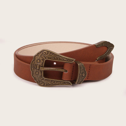 Vintage Engraved Double Loops Western Belt